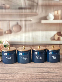 The Glossy Midnight Blue Ring Pipe Storage Tea, Coffee, Sugar, Salt Ceramic Jar Set