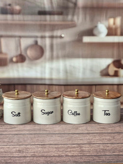 Ivory Rustic Charm Ring Pipe Storage Tea, Coffee, Sugar, Salt Ceramic Canister Set