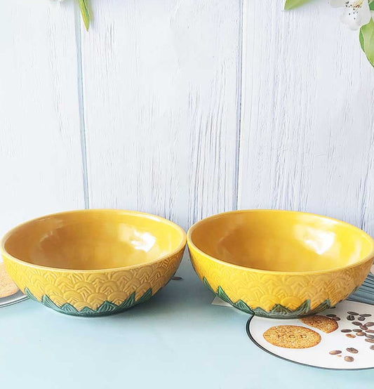 Ceramic Pineapple Round Floral Large Bowls : Grey Pottery