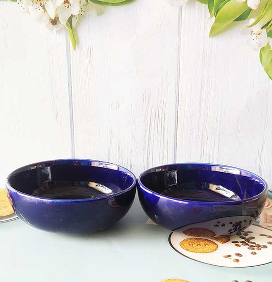 Ceremic Blue Round Solid Serving Bowls : Grey Pottery