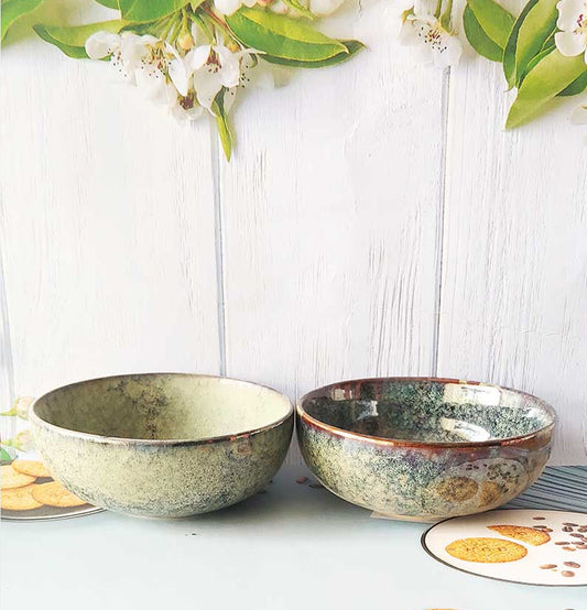 Ceremic Green Round Solid Large Bowls : Grey Pottery