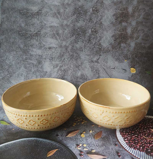 Ceremic Ivory Round embossed  Large Bowls : Grey Pottery