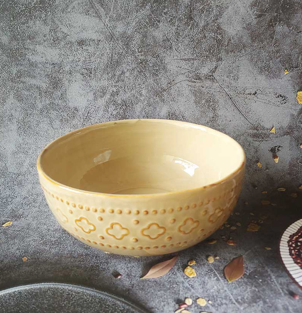 Ceremic Ivory Round embossed  Large Bowls : Grey Pottery