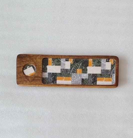 Abstract Rectangle Wooden Platter : Grey Pottery
