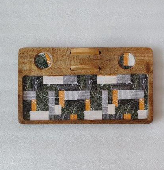 Abstract Rectangle with Napkin holder Wooden Platter : Grey Pottery