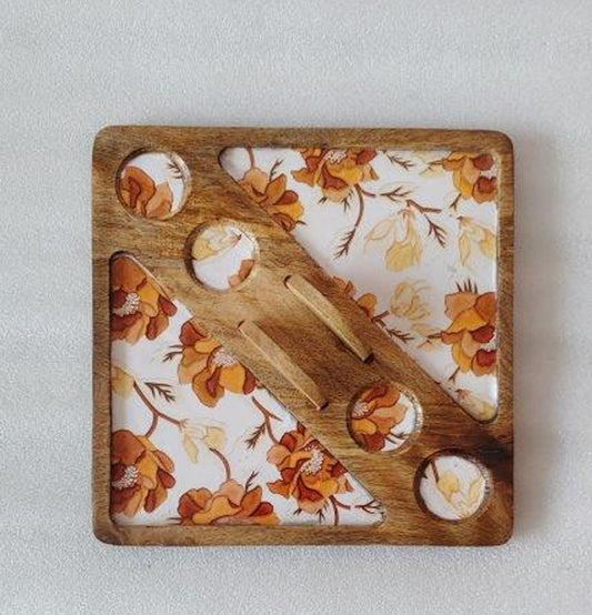 Autumn Square with Napkin holder Wooden Platter : Grey Pottery