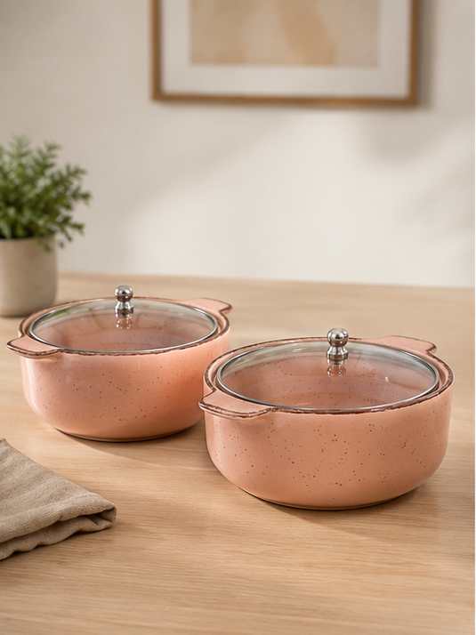 Blush ceramic serving bowl set lifestyle shot
