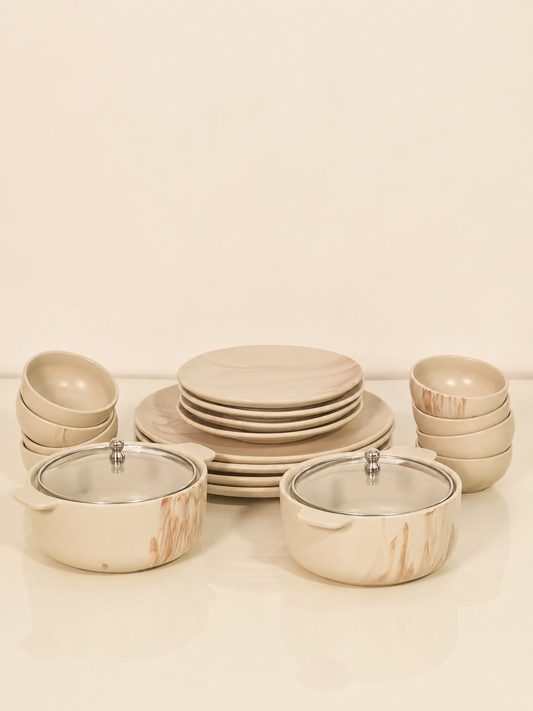 Brew Blossom Sweetness Hosting Dinner Set -Serving Platters, Serving Bowls with Glass Lids & Dessert Bowls for 4 People