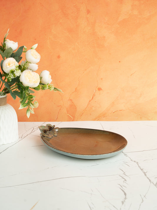 Lotus Glazed Platter  Decorative Ceramic Serving Tray