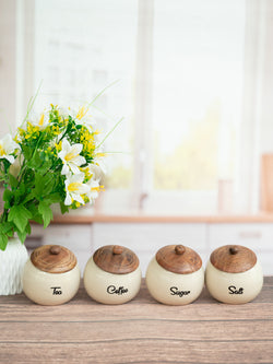 Classic Cream Kitchen Tea, Coffee, Sugar, Salt Ceramic Airtight Canister Set