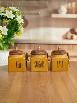 The Golden Cozy Kitchen Tea, Sugar, Salt Canister Set