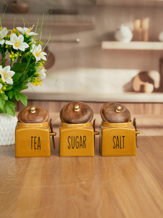 The Golden Cozy Kitchen Tea, Sugar, Salt Canister Set