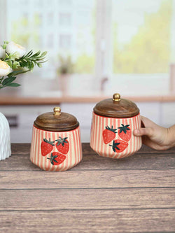 Berry Sweet Hand-Painted Kitchen Ceramic Canister Jars Set