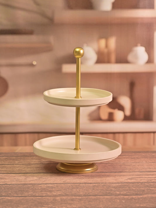 Modern Cream Two-Tier Gold Cakestand Display