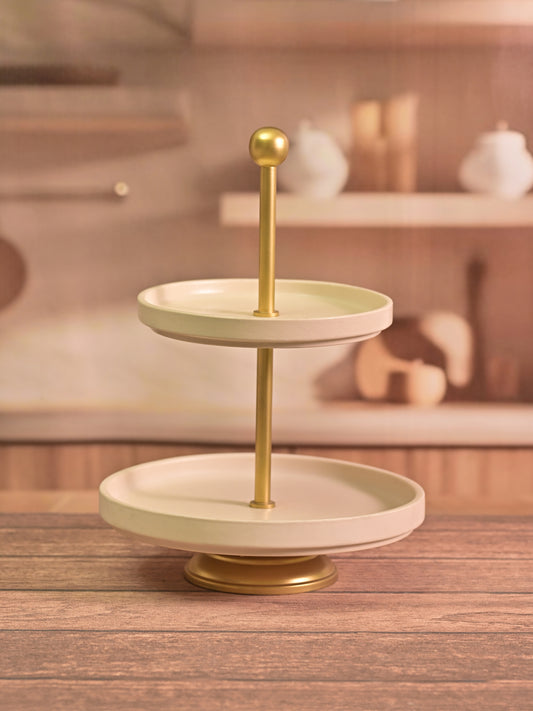 Modern Cream Two-Tier Gold Cakestand Display