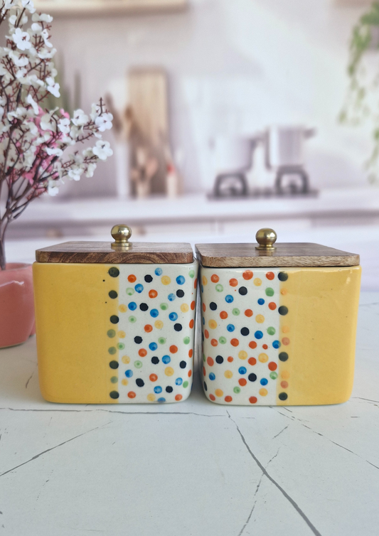 Sunshine Dot Sweetheart Home Ceramic Airtight Containers with Wooden Lid