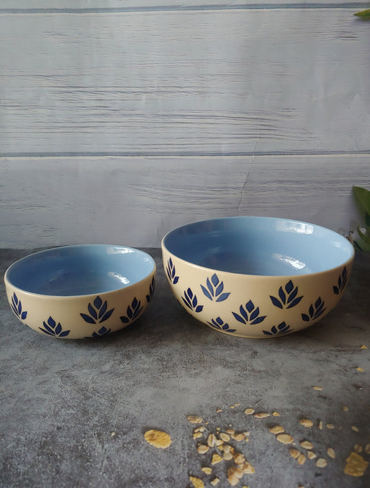 Paisley Nature Blue Hand Painted Designer Ceramic Serving Bowls