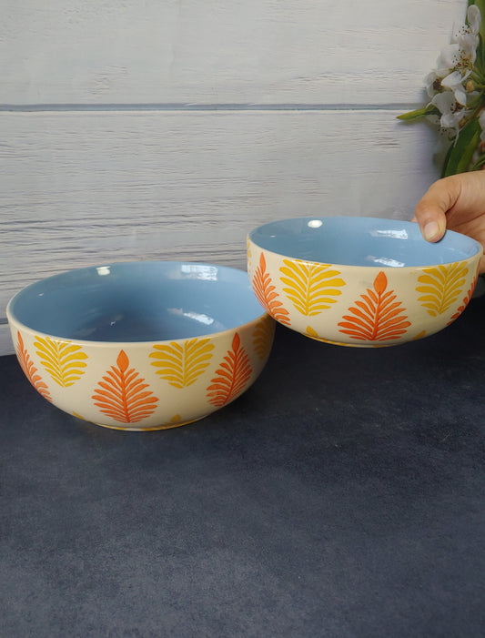 Floral Fantasy Blue Hand Painted Designer Ceramic Serving Bowl