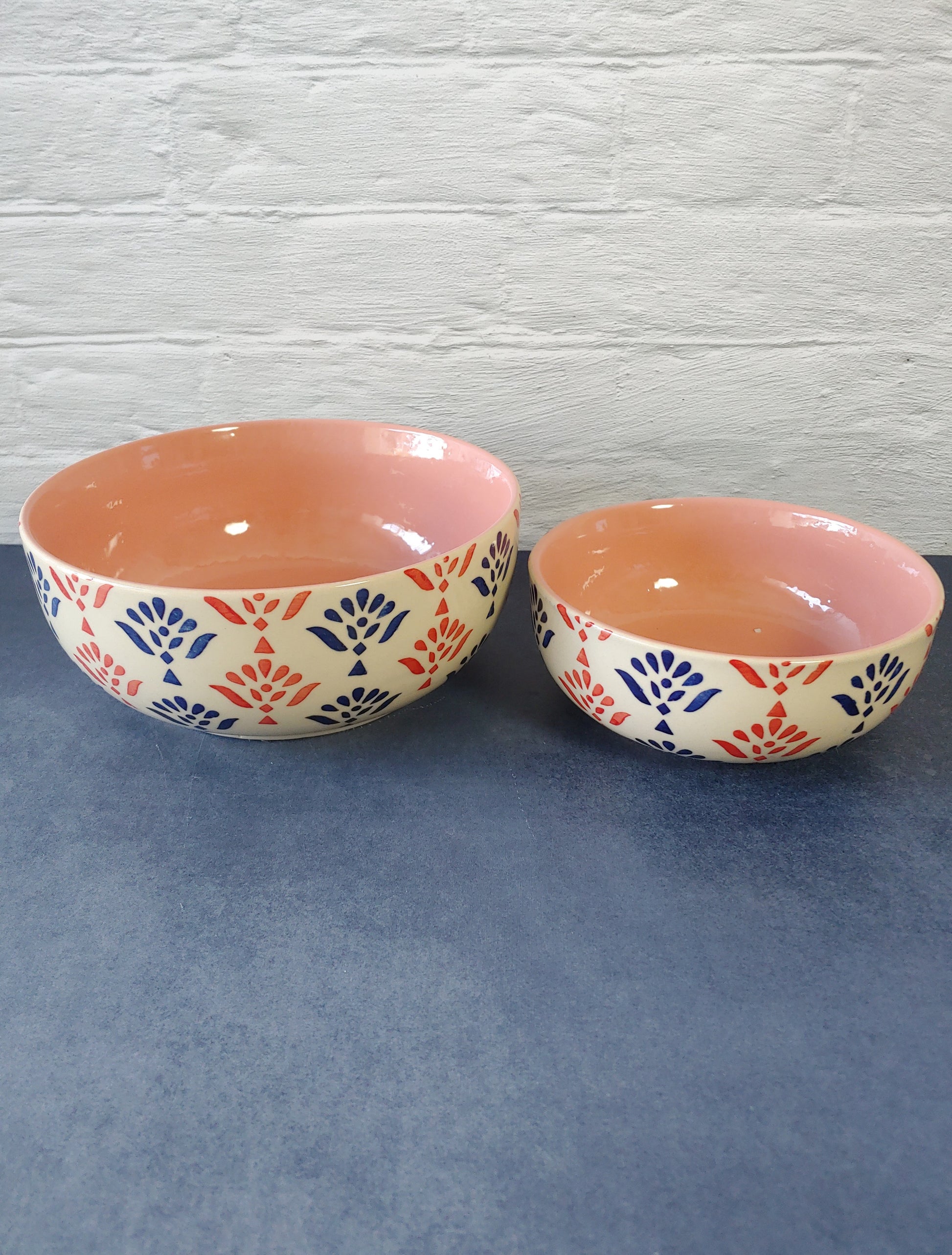 Stained Flowers Pink Hand Painted Designer Ceramic Serving Bowl