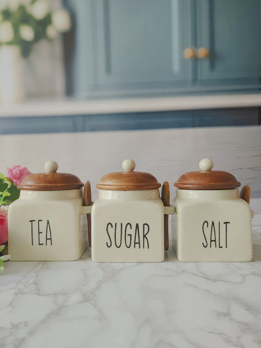 Ivory Square Solid  Tea Sugar  Salt Ceramic Canisters 500 ml