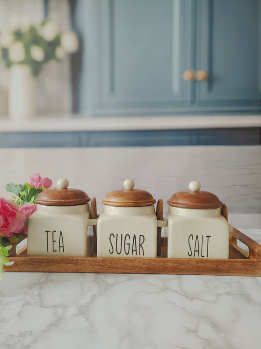 Ivory Square Solid  Tea Sugar  Salt Ceramic Canisters 500 ml