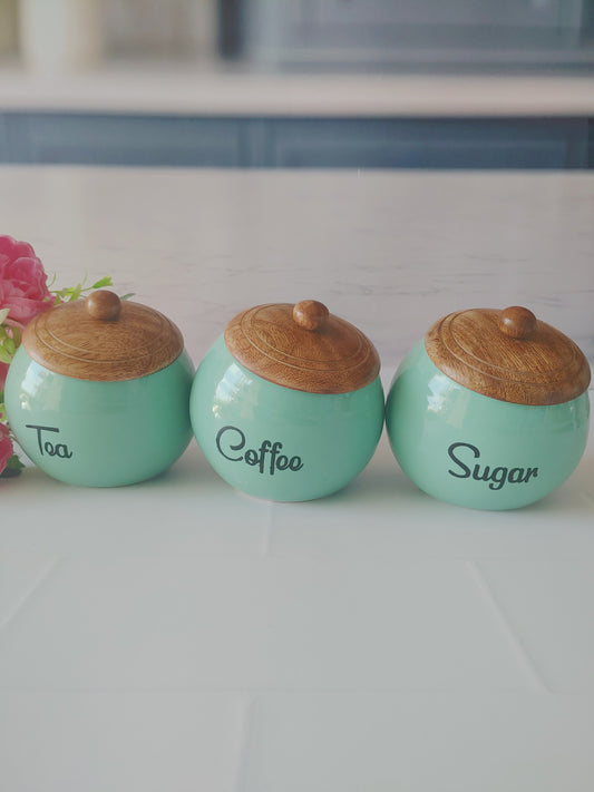 Slanted Blue Ceramic Tea , Coffee and Sugar  Canister Set 500ml