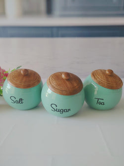 Slanted Blue Ceramic Salt, Sugar, and Tea Canister Set 500ml