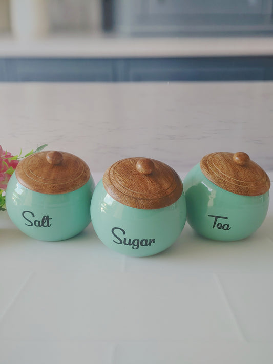 Slanted Blue Ceramic Salt, Sugar, and Tea Canister Set 500ml