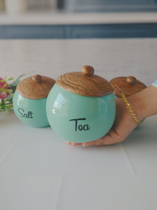 Slanted Blue Ceramic Salt, Sugar, and Tea Canister Set 500ml