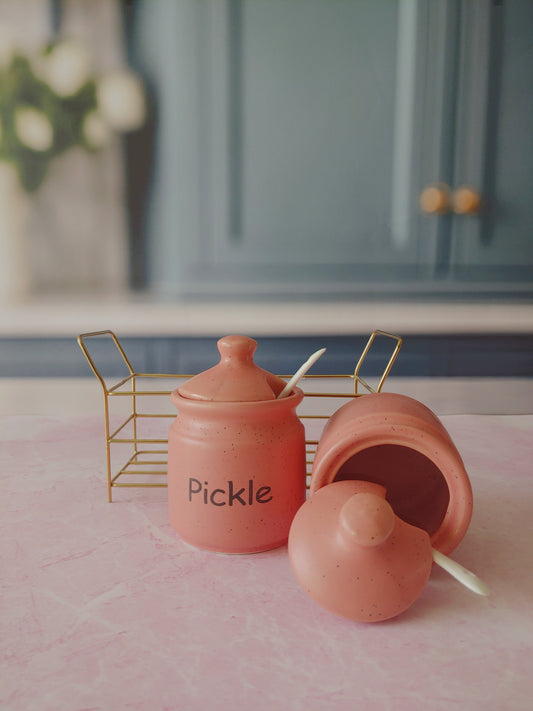 The Tasteful Twins Ceramic Kimchi Pickle and Chutney Jar with Metal stand