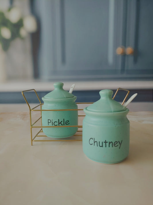 Flavorful Perfection Ceramic Kimchi Pickle and Chutney Jar with Metal stand