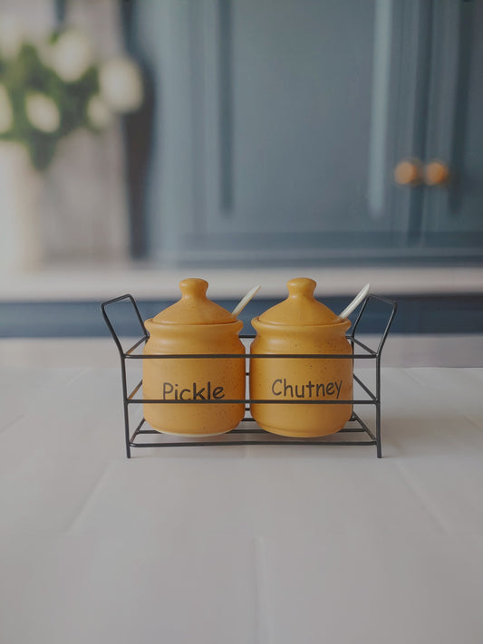 Spice Haven Ceramic Kimchi Pickle and Chutney Jar with Metal stand