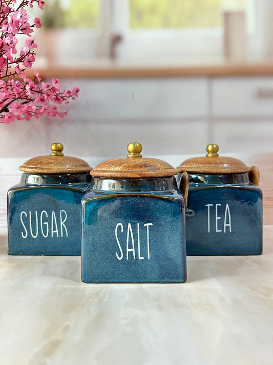 Deep Blue Diamond Artisan Square desings Tea ,sugar, Salt ,airtight container 500ml