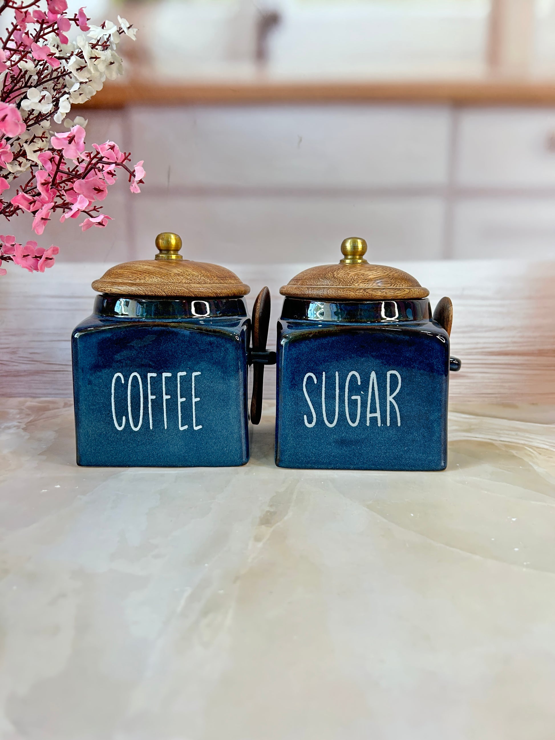 Blue Diamond Artisan Square desings Tea ,coffee ,sugar, airtight