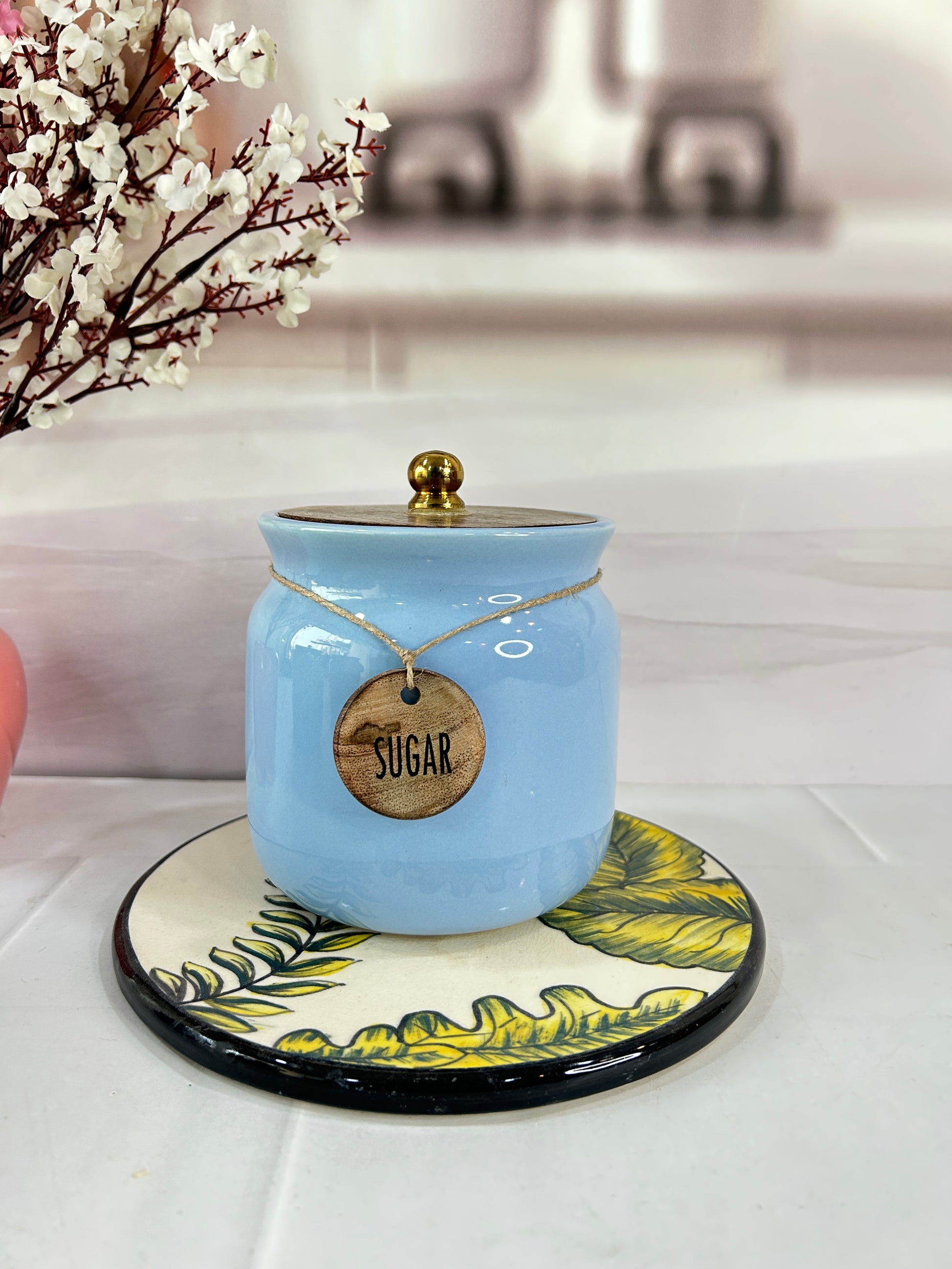 Ceramic Blue And White Tea Coffee Sugar Canisters Sky Blue Wonder