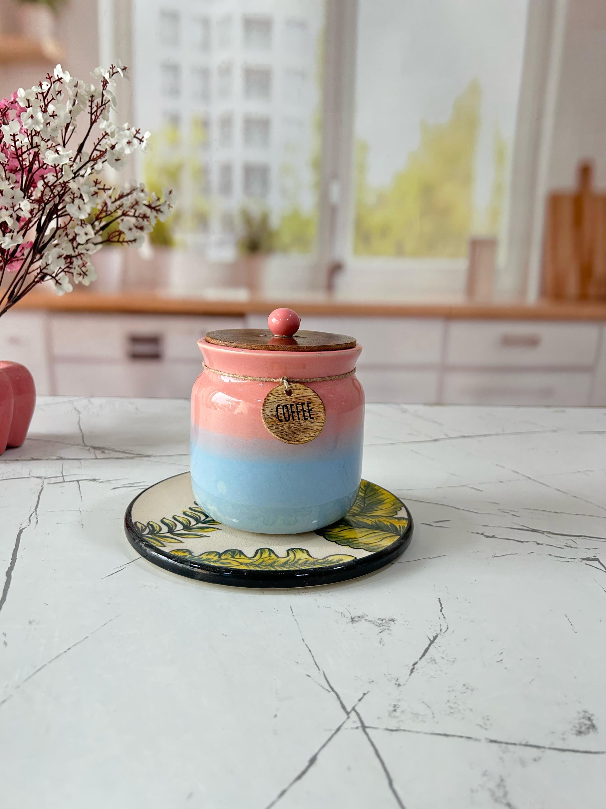 Ceramic Tea Coffee Sugar Canisters Multi Coloured Multi-Colored