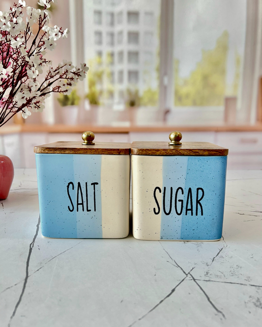 Sky Blue ceramic Salt Sugar Airtight Container Set 500ml