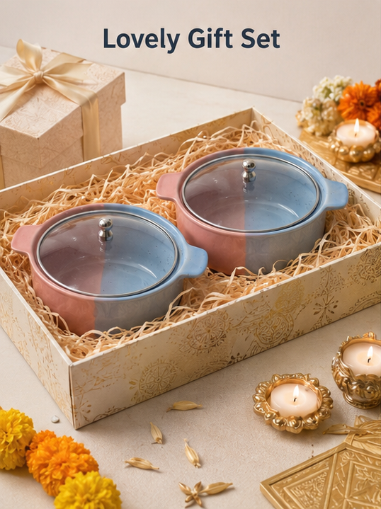 Two-Tone Charm - Blush & Blue Serving Bowl Set