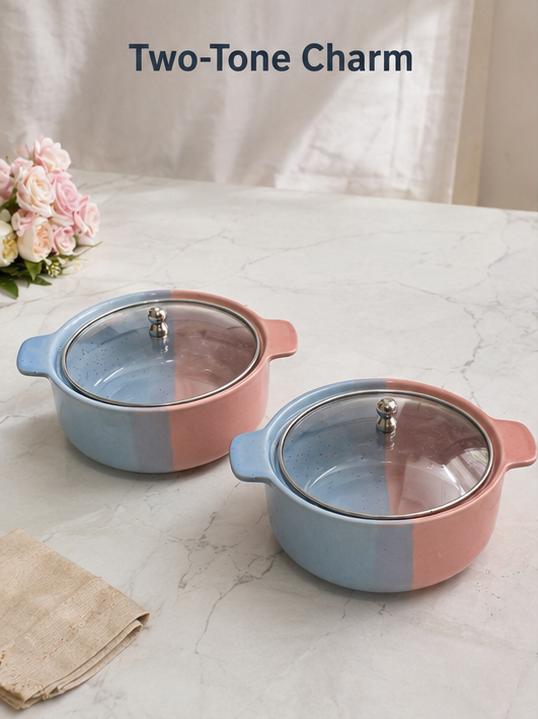 Blush & Blue Serving Bowl Set of 2 - two-tone ceramic