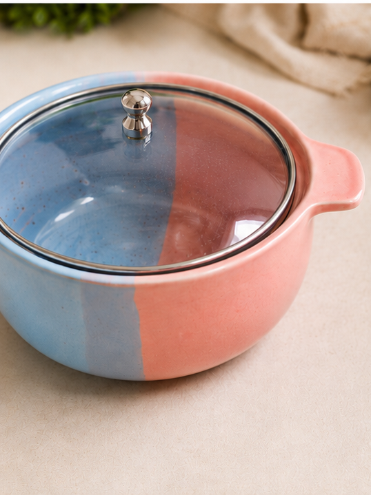 Blush & Blue Serving Bowl held open
