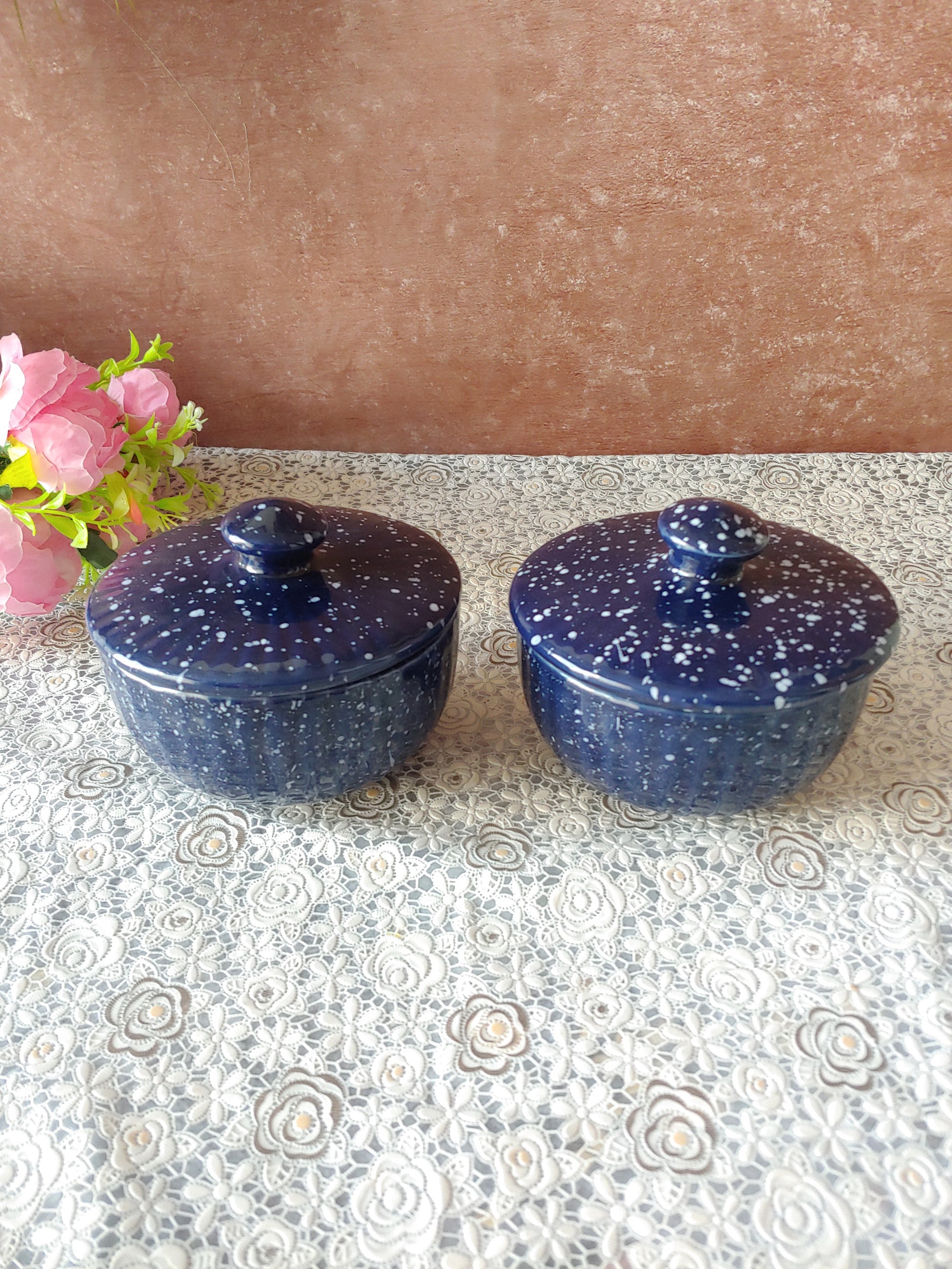 Blue Ceramic Decorative bowls with Lid