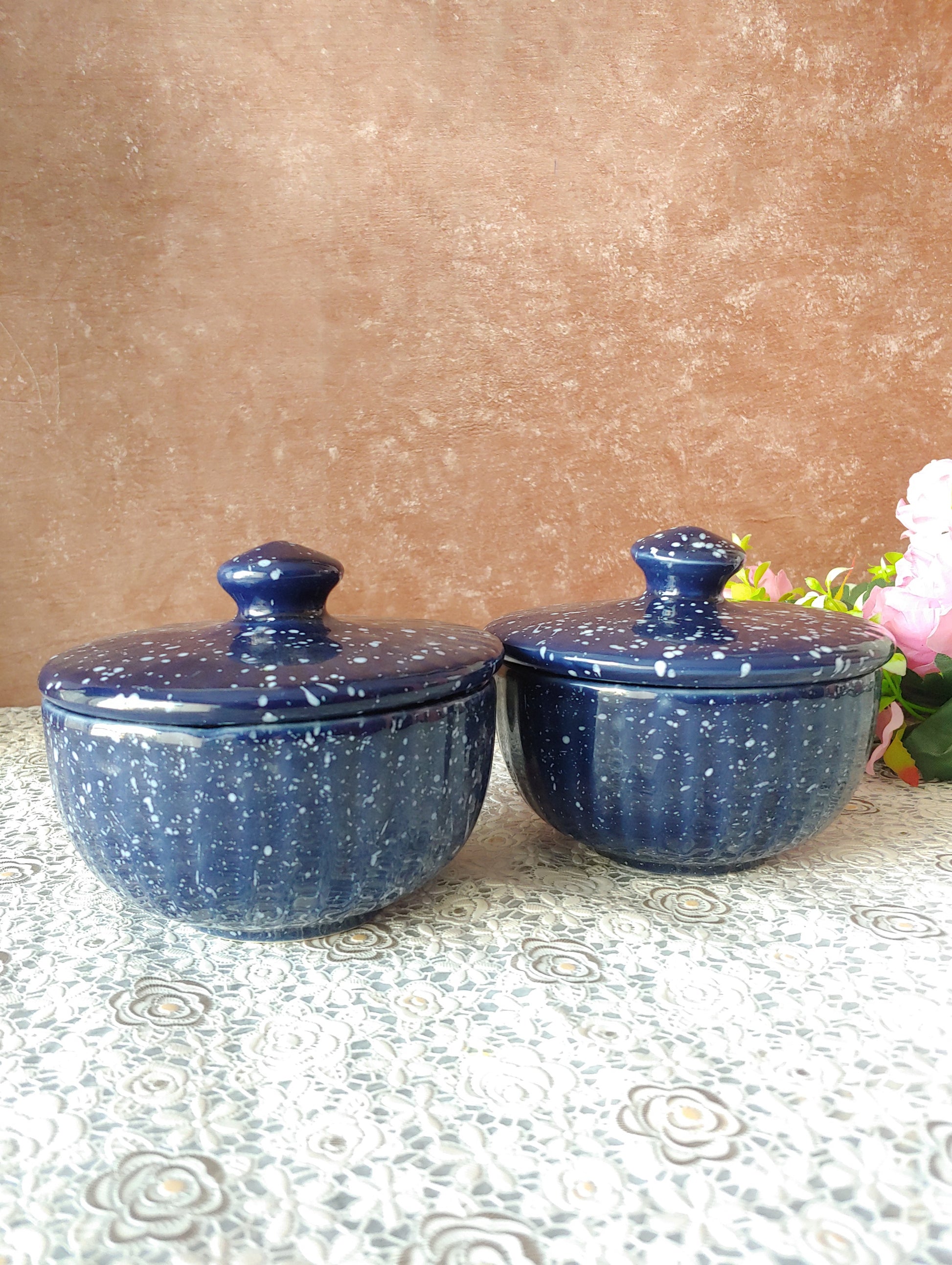 Blue Ceramic Decorative bowls with Lid