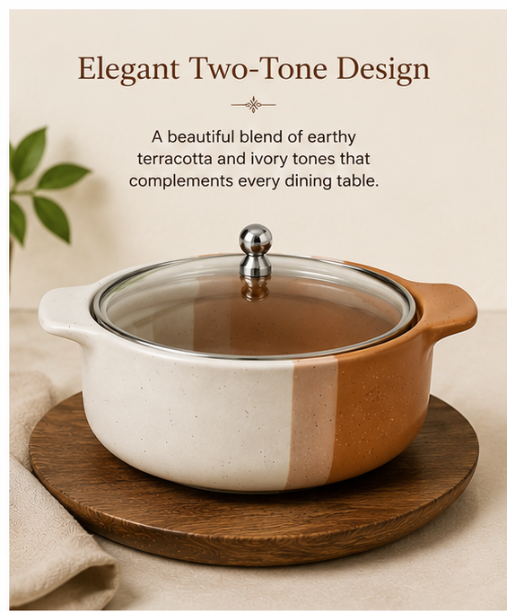 Desert Glow Ceramic Serving Bowl Set of 2 with glass lids