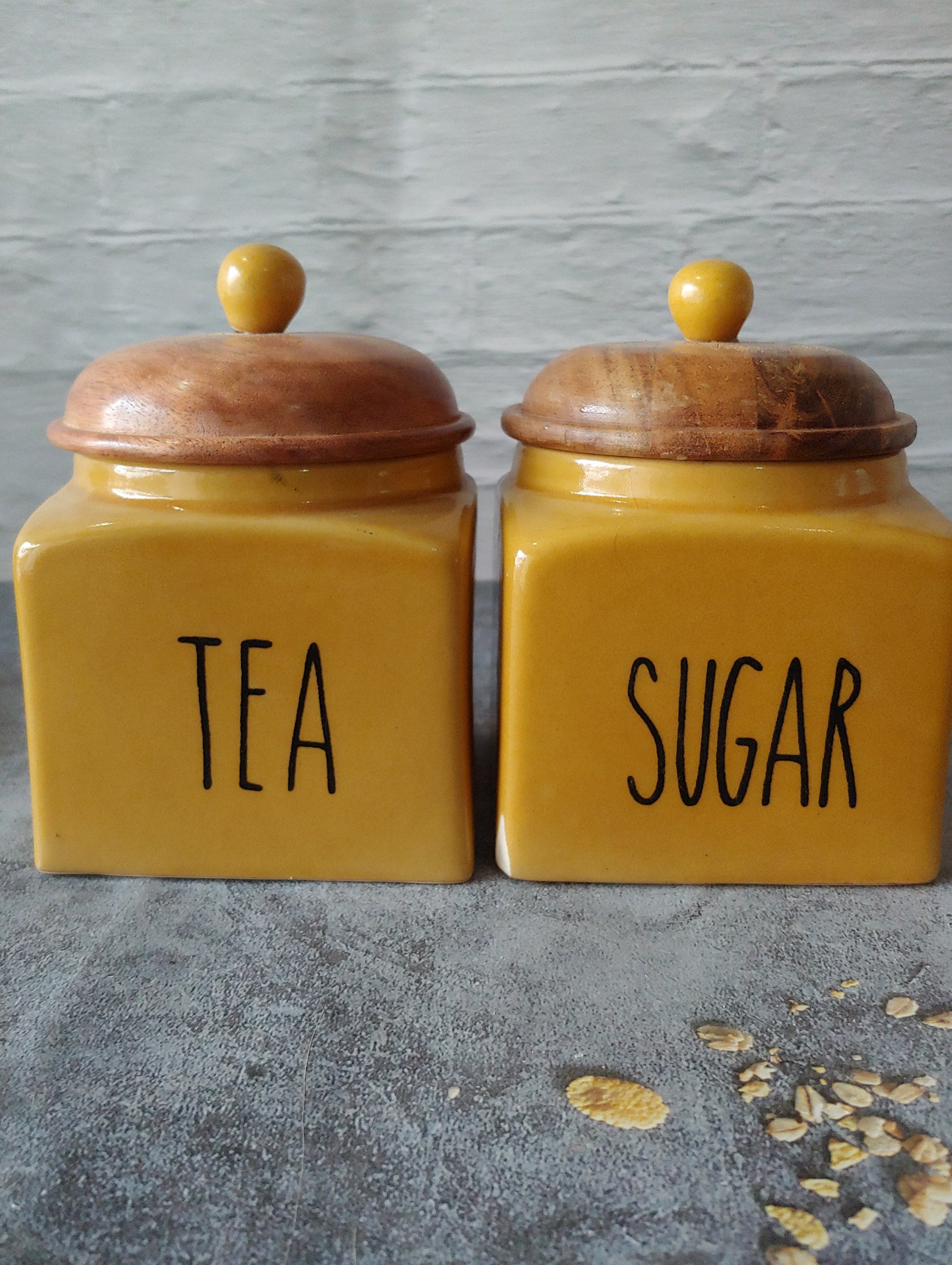 Honey Square Solid Ceremic Tea Coffee Sugar Canisters 500ml