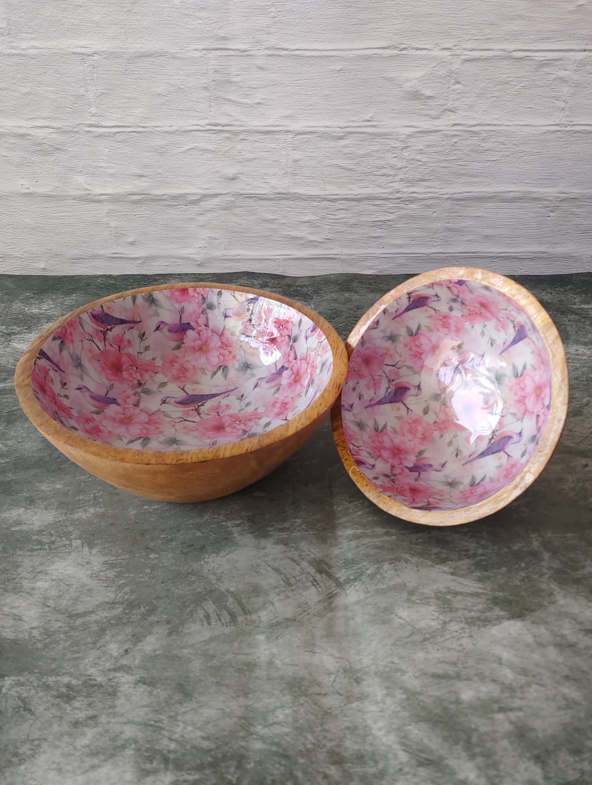 Purple flower floral wooden bowls