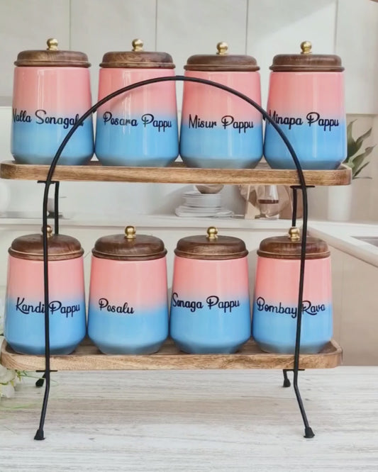 Blush & Blue Indian Jars Kitchen Display Essential Canister Set - TELUGU