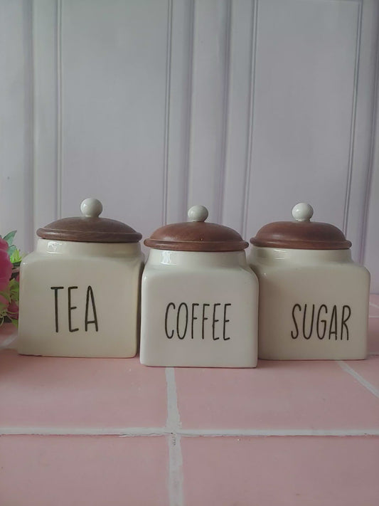 Ivory Square Solid  Tea ,Coffee ,Sugar,Ceramic Canisters 500 ml with out spoon