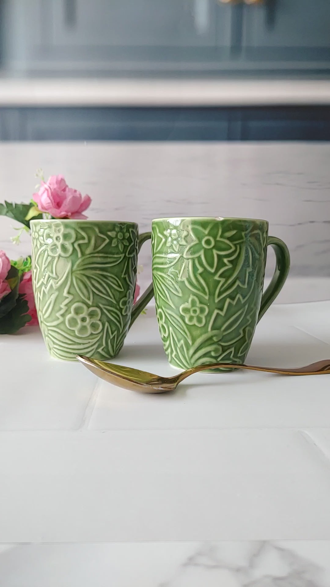 Forest Green Porcelain Morning Buddies Sunshine Mugs