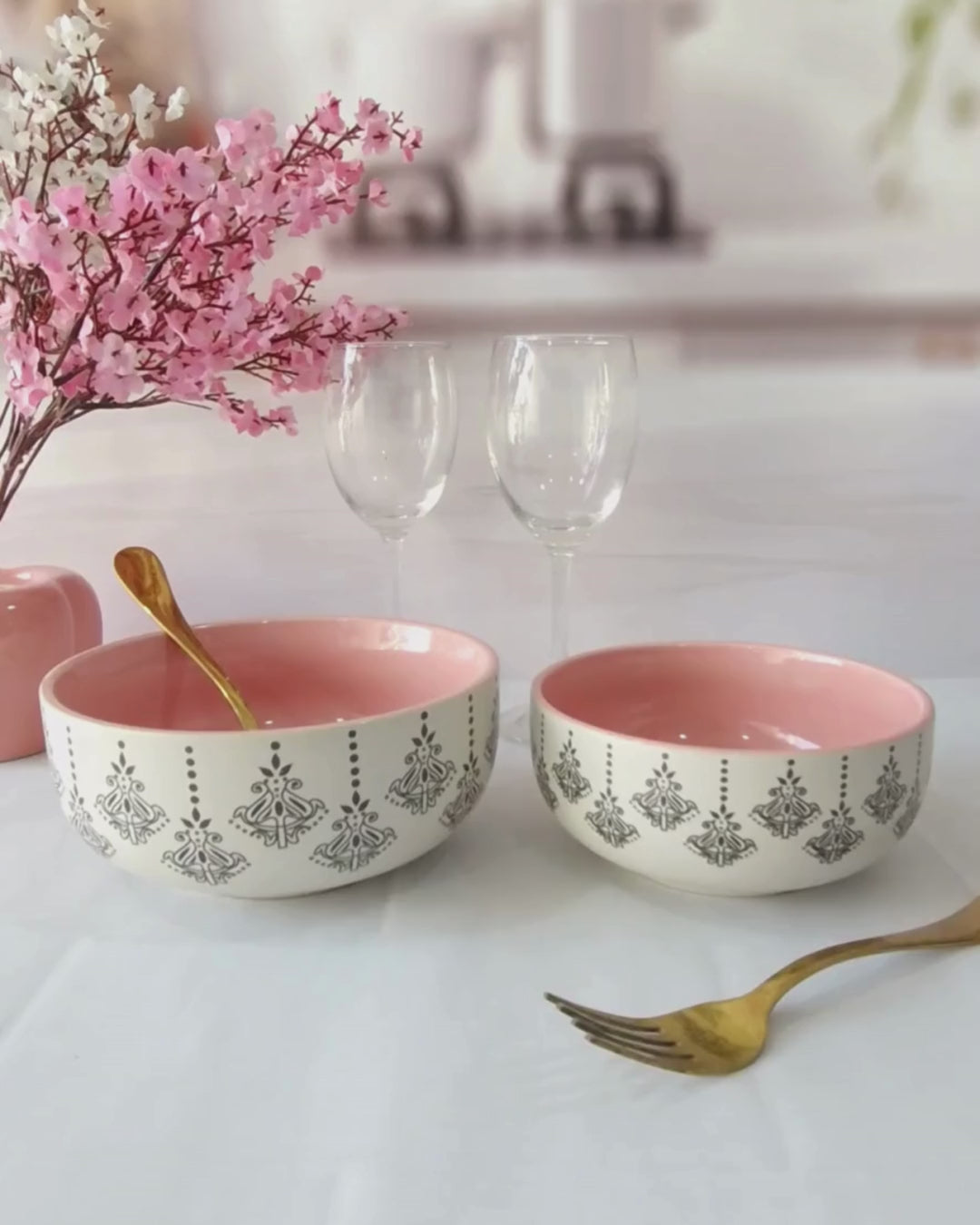 Peacock Pattern Beauty Handpainted Ceramic Serving Dining Bowls