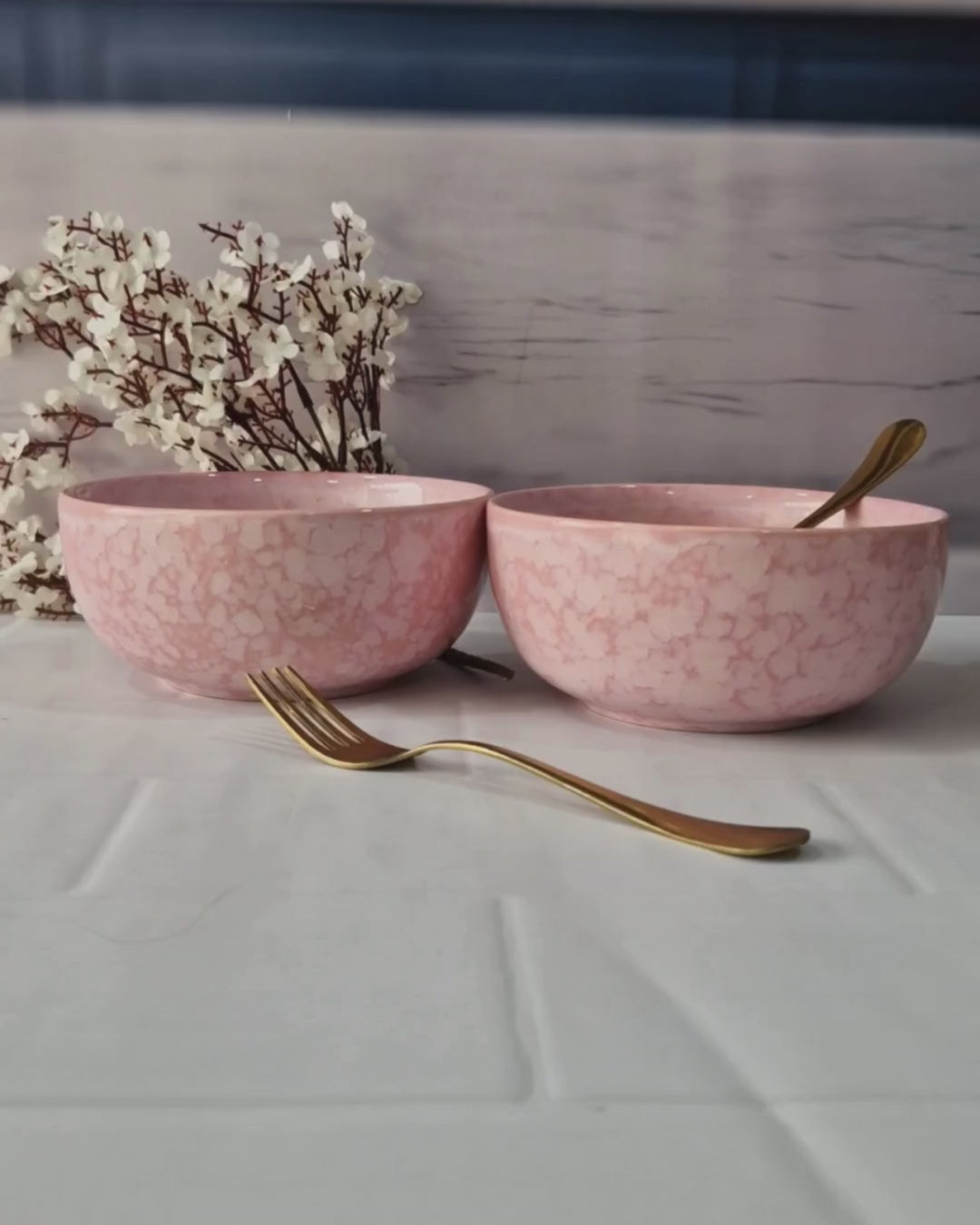 Blushing Beauties Marble-Effect  Ceramic Serving Bowls  Set of 2 800ml